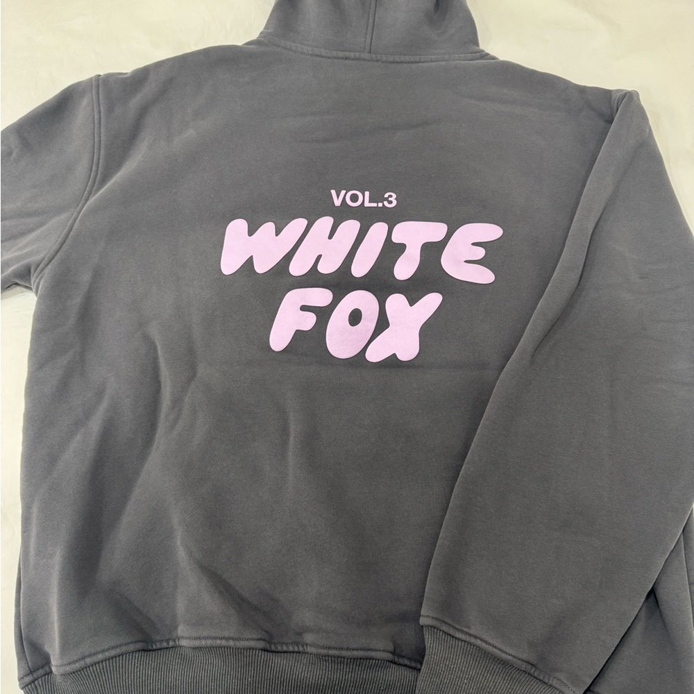 White Fox Boutique Gray Hoodie with Pink Logo